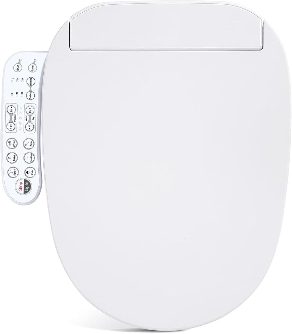 Elongated Smart Bidet Toilet Seat, Electric Smart Heated Seat with Slow Closes, Warm Water, Dryer, Vortex Wash, Rear and Front Wash, Night Light, White, 208 (Elongated)