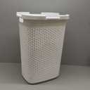 Mind Reader Slim Laundry Hamper with Lid, 60L Clothes Basket, Premium Wicker Design, Plastic, White