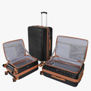 20/24 Top Opening Hardshell Lightweight Luggage and 28-Inch Clamshell Opening Suitcase with Spinner Wheels & TSA Locks, Black Brown, 20in/24in/28in