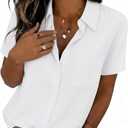 Zeagoo Women Blouses Short Sleeve Button Down Shirts Business Casual Dressy Work Tops Summer Spring Clothes (White, M)