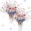 SiliFine 2 Sets Patriotic 4th of July Centerpieces for Tables Red White Blue 250th Anniversary Decor Memorial Day Flowers Include 11.81 Inch Artificial Berry Stem Stars Picks and Vase for Home Office