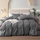 JIYUAN Oversized Queen Duvet Cover Set, 3-Piece - 100% Washed Cotton, Linen-Like Soft & Breathable with Zipper Closure, Includes 98x98 Inch Cover & 2 Pillowcases, Heathered Dark Grey