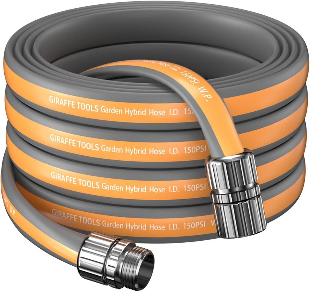 Giraffe Tools 50FT Garden Hose, 5/8" Lightweight Lay Flat Water Hose, No-Kink, Flexible Gardening Hose with Male to Female Aluminum Fitting, Customizable-Length Hose Pipe for Yard