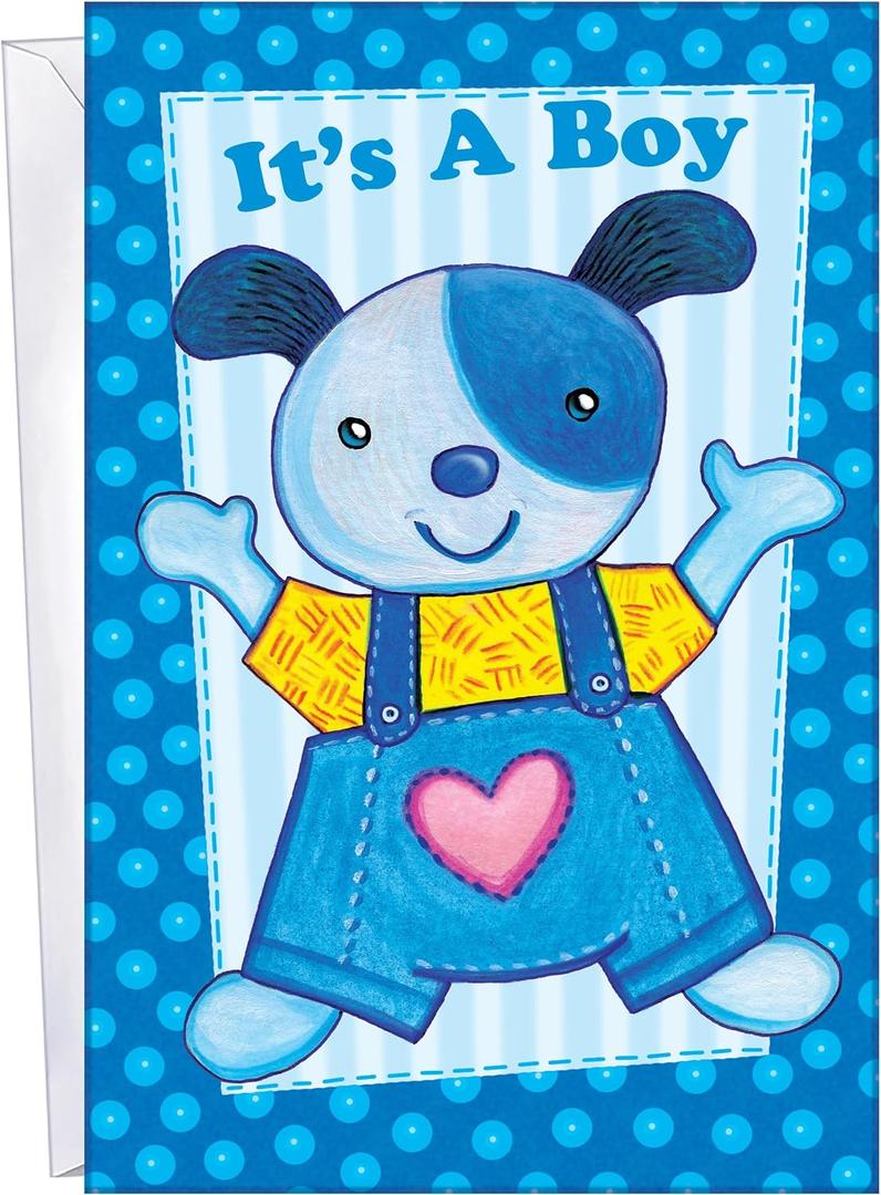 2 x New Baby Boy Card - MADE IN USA - (Perfect), Envelope Included - 5" x 7.75" - Packaged in Extra Sturdy Mailer - 96274