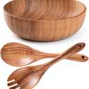 YXE Wooden Salad Bowl Set, 9.45 inch*2.75 inch Acacia Wood Large Salad Serving Bowl with Salad Spoon and fork for Mixing Fruits, Cereal Pasta Salad, Pasta-(3 Piece Large Salad Bowl Set) (1, 9.45in)