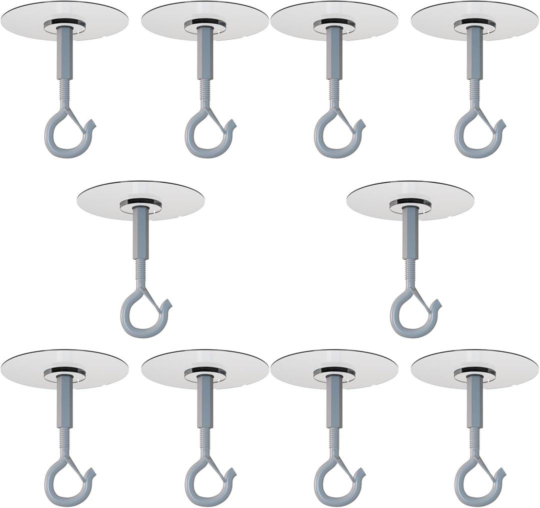 No Hole No Drilling Adhesive Ceiling Hooks for Hanging Plants Lights Wind Chimes Lantern, Sticky J Hooks Eye Hook for Hanging Indoor Outdoor (White)