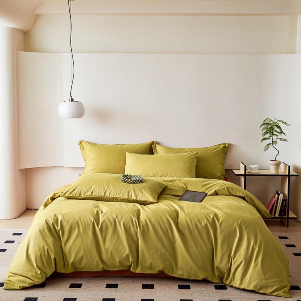 CLOTHKNOW Moss Green Queen Comforter Set 3Pcs Chartreuse Bedding Comforter Sets Green Yellow Queen Comforter Yellownish Green Comforter with 2 x Pillow Cases
