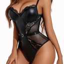 Avidlove Womens Lingerie Lace Bodysuit Push Up Lingerie Snap Crotch Teddy One Piece Babydoll (Medium, Black)