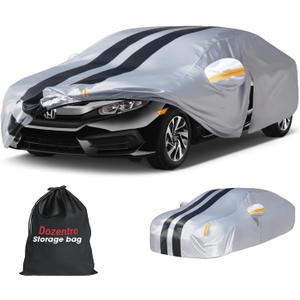 10 Layers Sedan Car Cover Custom Fit for Honda Civic(1973-2025), 100% Waterproof All Weather for Automobiles, Gift with Towel, Heavy Duty Car Covers for Rain Sun UV Protection with Door Zipper.