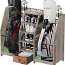 Golf Bag Storage Organizer for Garage, Premium Wooden 2 Golf Bags Rack with Drawer, Easy Assemble Golf Club Stand/Holder Suitable for Garage Home Simulator and Office