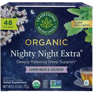 Traditional Medicinals Organic Nighty Night Extra Tea With Valerian Root for Relaxation, 48 Tea Bags (EXP 09/30/26)