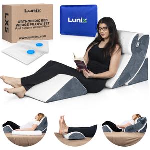 Lunix 4pcs Orthopedic Bed Wedge Pillow Set, Post Surgery Memory Foam for Back, Knee, Leg Pain Relief, Sitting Pillow for Sleeping, Acid Reflux, GERD, with Hot Cold Pack, FSA HSA Eligible, White Navy