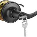 52HZ 1 Pack Wave Lever Door Handles Interior with Lock and Key, Privacy Exterior Door Levers for Bedroom, Bathroom, Front and Entrance, Reversible for Right & Left Sided Doors, Matte Black