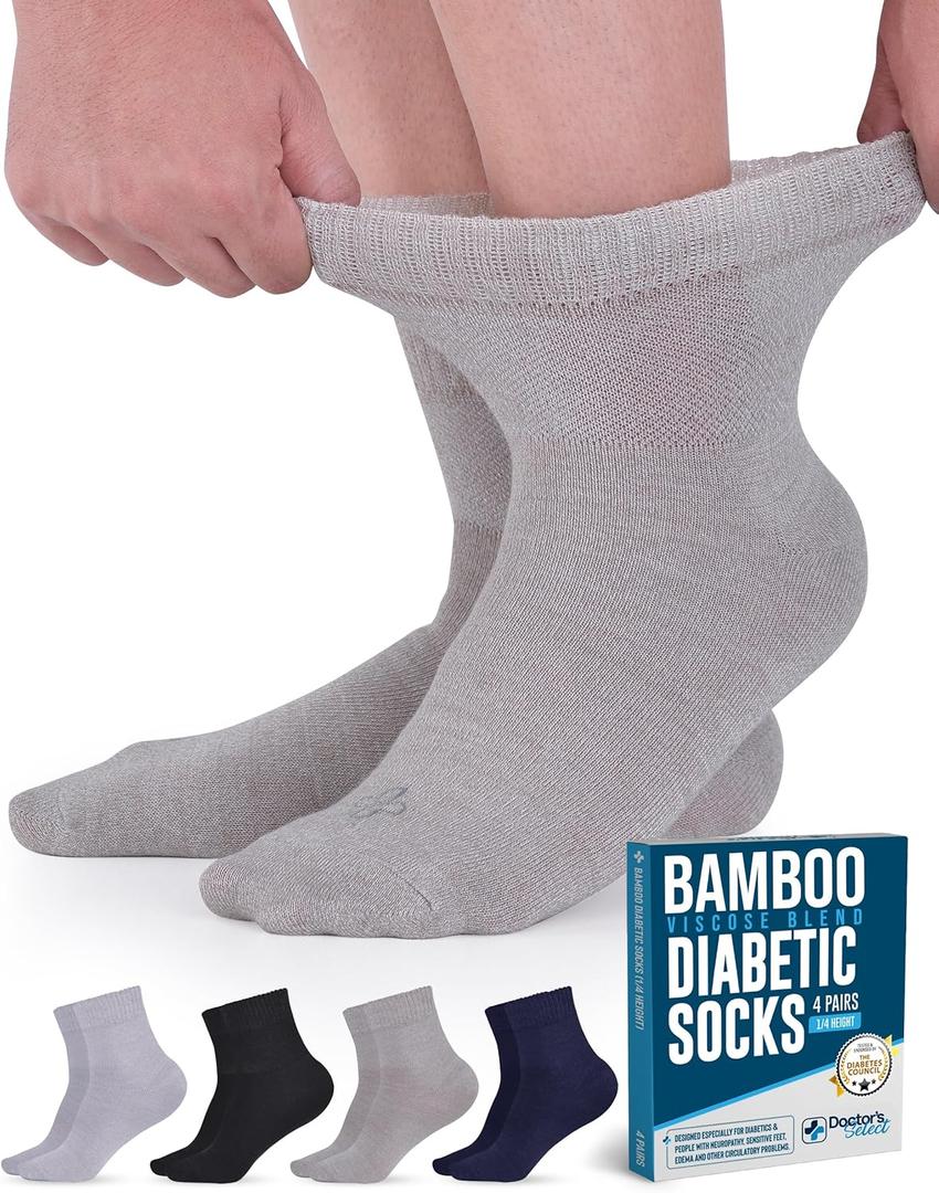 Doctor's Select Bamboo Viscose Diabetic Socks Women & Men - 4 Pairs Ankle Length Womens Diabetic Socks | Non Binding Socks (Medium, Light Blue, Blue, Purple, Pink)