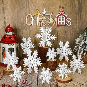 Qunclay 20 Pcs Wooden Snowflake Decorations 3D Snowflake Tabletop Decor Winter Signs and Centerpiece for Winter Wonderland Decorations Xmas Tiered Tray Decor(White)