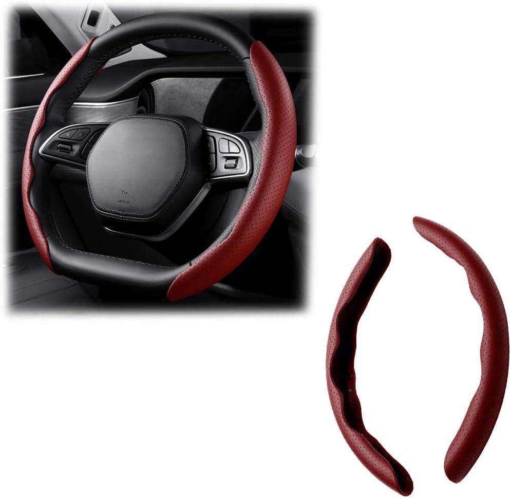 LoyaForba Car Steering Wheel Cover, Universal 15 Inch Leather Segmented Auto Steering Wheel Protector, Anti-Slip and Soft Breathable, Car Interior Accessories for Most Vehicle, SUV, Truck (Wine Red)