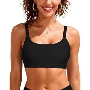 Sports Bikini Tops for Women Swim Bra Wirefree Workout Swimsuit Top Comfortable Support for Swimming, Beach, Active Wear (Large, Black)