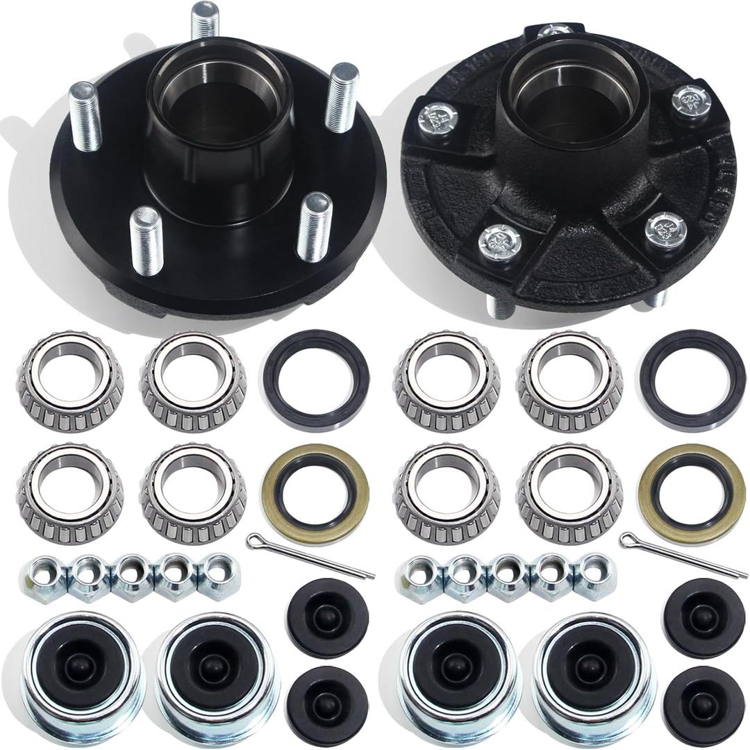 2Sets 5 on 4.5'' Trailer Hub Kits for 2000lbs 1'' or 1-1/16'' Straight Axle, 5 Lug Trailer Idler Hub Kit 5 Bolt on 4-1/2 Inch, Fits 1'' and 1-1/16'' Spindle, with Extra Dust Cap & Rubber Plug 2Sets 5 on 4.5'' Trailer Hub Kits for 2000lbs 1'' or 1-1/16'' Straight Axle, 5 Lug Trailer Idler Hub Kit 5 Bolt on 4-1/2 Inch, Fits 1'' and 1-1/16'' Spindle, with Extra Dust Cap & Rubber Plug