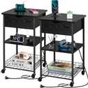Night Stands for Bedrooms Set of 2, Nightstand with Charging Station, End Tables, Bedside Table, Side Table, for Living Room, Bedroom, Night Stand with Drawer, Kids Nightstand,Black