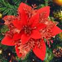 SPORTYOUTH 30 Pcs Red Gold Poinsettia Artificial Christmas Flowers with Clips Stems, 5.5" Xmas Tree Decoration Ornaments Glitter Poinsettias Flower for Wreath Garland New Year Wedding Home Party