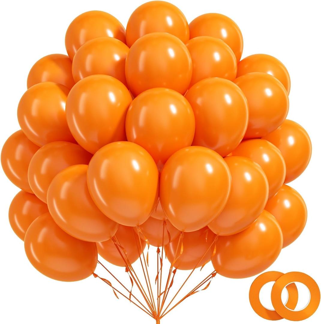 BAUANOOY 100pcs Orange Balloons 12 inch, Orange Latex Balloon with Ribbon for Graduation Fall Tropical Birthday Party Decorations