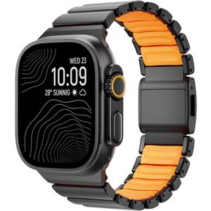 Luxury Titanium Silicone Dual-Layer Link Bands Compatible with Apple Watch Band Ultra 3/2/1 49mm 46mm 45mm 44mm 42mm, Men Women Magnetic Clasp Metal Bracelet for iWatch Series 11 10 9 8 7 6 5 4 SE (Black-Orange, 49mm/46mm/45mm/44mm/42mm(Series 3))