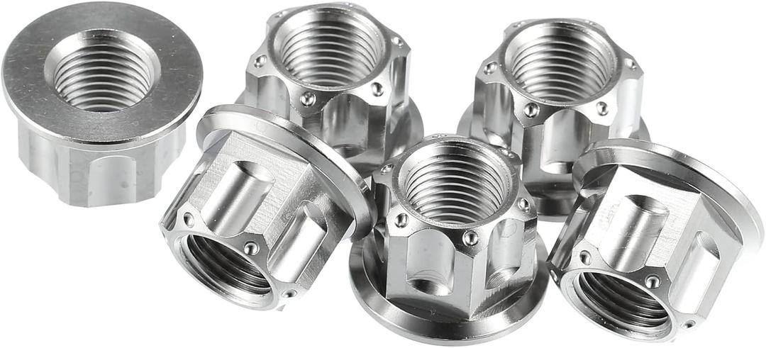 Motoforti 6pcs Titanium Alloy M12 Pitch 1.25mm Flange Bolt Nut for Bicycle Motorcycle Motor Bike Rear Wheel Axle Sprocket Car Modification Silver Tone