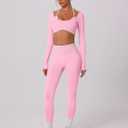 ABOCIW Workout Sets for Women Seamless Color Block Backless Long Sleeve Crop Top Scrunch Butt Lifting High Waist Leggings 2 Piece Gym Yoga Outfits Light Pink Small