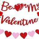 Pre-Strung Be My Valentine Banner, Glitter Valentines Day Bunting Sign Decorations with Red Pink Heart Garland for Indoor Home Wedding Engagement Anniversary Valentine Party Photo Backdrop Decor
