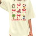 Christmas July Shirt Women Hawaiian Christmas Shirts Summer Beach Vacation Tshirt Summer Holiday Tops (X-Large)