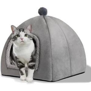 RUONARIER Cat Bed Cave for Indoor, Suitable for Cat Dome Bed, Hideaway Bed for Indoor Cats with Removable Mattress for Kittens. Cat Tent House for Dual Use (M:15"x15")