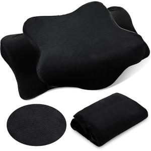 Hahafelt Plush Cervical Neck Pillowcase (Only Pillowcase) Ergonomic Cervical Pillow Case Contour Pillow Cover with Zipper Breathable Soft Fuzzy Case for Side Back Stomach Sleeper(Black,Queen Size)