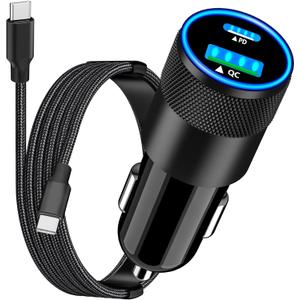 3 x Apple MFi CertifiediPhone 16 Car Charger, Rombica 52.5W PD/QC Car Power Cigarette Lighter Adapter USB C Fast Charging with Type-C Braided Cord for iPhone 16/16 Pro Max/15/15 Pro/Galaxy S25/S24/Pixel