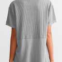 SHEWIN Womens Casual V Neck Waffle Knit Tops Short Sleeve T Shirts Loose Blouses (Gray, L)