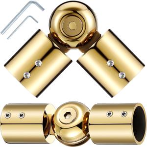 2 Pcs Window Corner Curtain Rod Connector, Heavy Duty Adjustable Elbow Corner for 1 Inch Bay Windows Blinds(Gold)