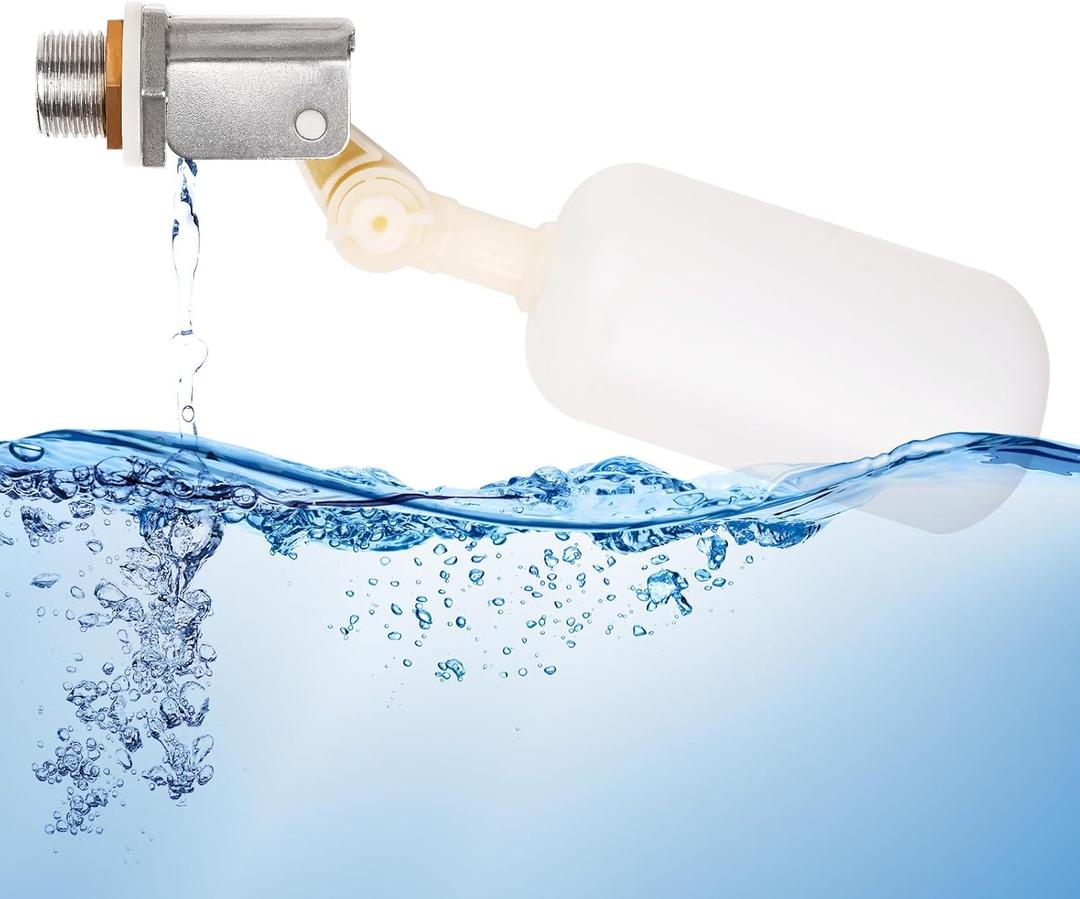 Stainless Steel Float Valve 1/2 Inch With Plastic Ball and Adjustable Arm for Water Trough, Fountains, Ponds, Pool, Aquariums, Animal Waterer Bowl