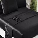 Niagara Satin Queen Bed Sheet Set 4 Pieces Black Silky Smooth Bridal Satin Deep