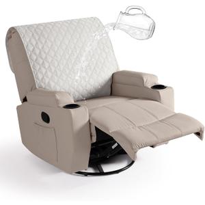 Ruaozz 100% Waterproof Recliner Chair Covers, Upgraded Non Slip Recliner Backrest Cover, Washable Recliner Covers for Reclining Chair with Straps, Headrest Covers for Recliner Chair, Beige (Backest-28")