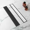 28-Inch Linear Shower Drain with Tile Insert Grate, SUS 304 Stainless Steel Linear Drain, Matte Black Long Rectangle Shower Floor Drain with Leveling Feet, Hair Strainer, Fits Bathroom