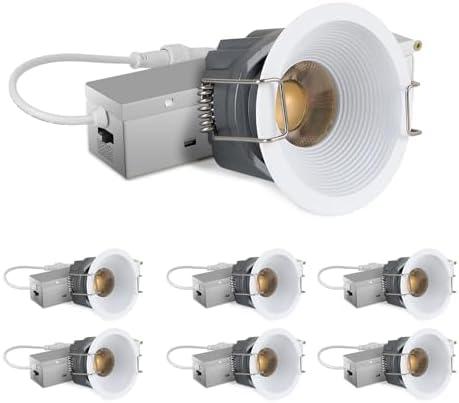 Adetu 2 Inch 5CCT White LED Recessed Ceiling Light with Junction Box, 2700K/3000K/4000K/5000K Selectable, CRI90, 8W COB, 780LM, Dimmable Canless IP65 Waterproof Downlight-ETL&FCC (White, 6 Pack)