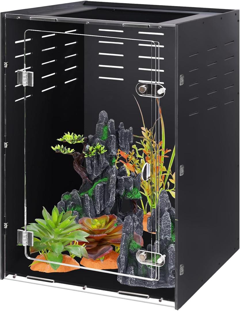 Reptile Tank Enclosure  16x16x25 Crested Gecko Reptile Terrarium  Acrylic Habitat with Ventilation for Lizards, Snakes & Chameleon
