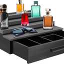 Cologne Organizer for Men4 Tier Wood Perfume Display Stand with Velvet Lining Drawer and Hidden Compartment Perfume Organizer for MenGreat Gift for Man (Black)