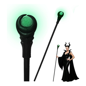 Light-Up Wizard Staff with Green Crystal Ball Orb Gothic Witch Warlock Costume Prop Halloween Cosplay Accessory for Adults