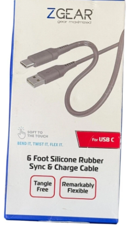 ZGear USB-C Cable - 6 Foot Silicone Rubber - Tangle Free - Sync & Charge