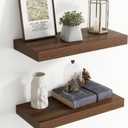 20 Inch Floating Shelves for Wall, 8 Inch Deep Floating Shelf for Storage & Display, Rustic Wall Mounted Shelf with Invisible Brackets for Living Room, Kitchen, Bathroom, Home Decor, Set of 2, Walnut