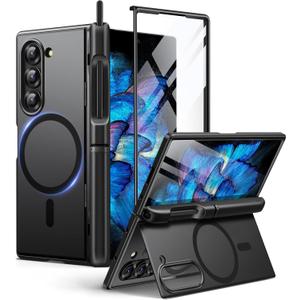 BERFY for Z Fold 6 Case with Screen Protector, [Compatible with MagSafe] Built-in Kickstand & S Pen Slot & Hinge Protection, Full Body Shockproof Phone Case for Samsung Galaxy Z Fold 6, Ebony