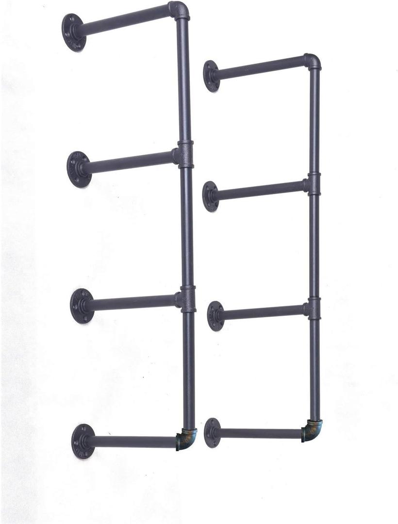 Diwhy DIY Industrial Black Pipe Bookshelf Wall Ceiling Mounted Open Bookshelf Parts Bracket Kit DIY Project (2 pcs 4 Tier Pipe Shelf) Plank not Included