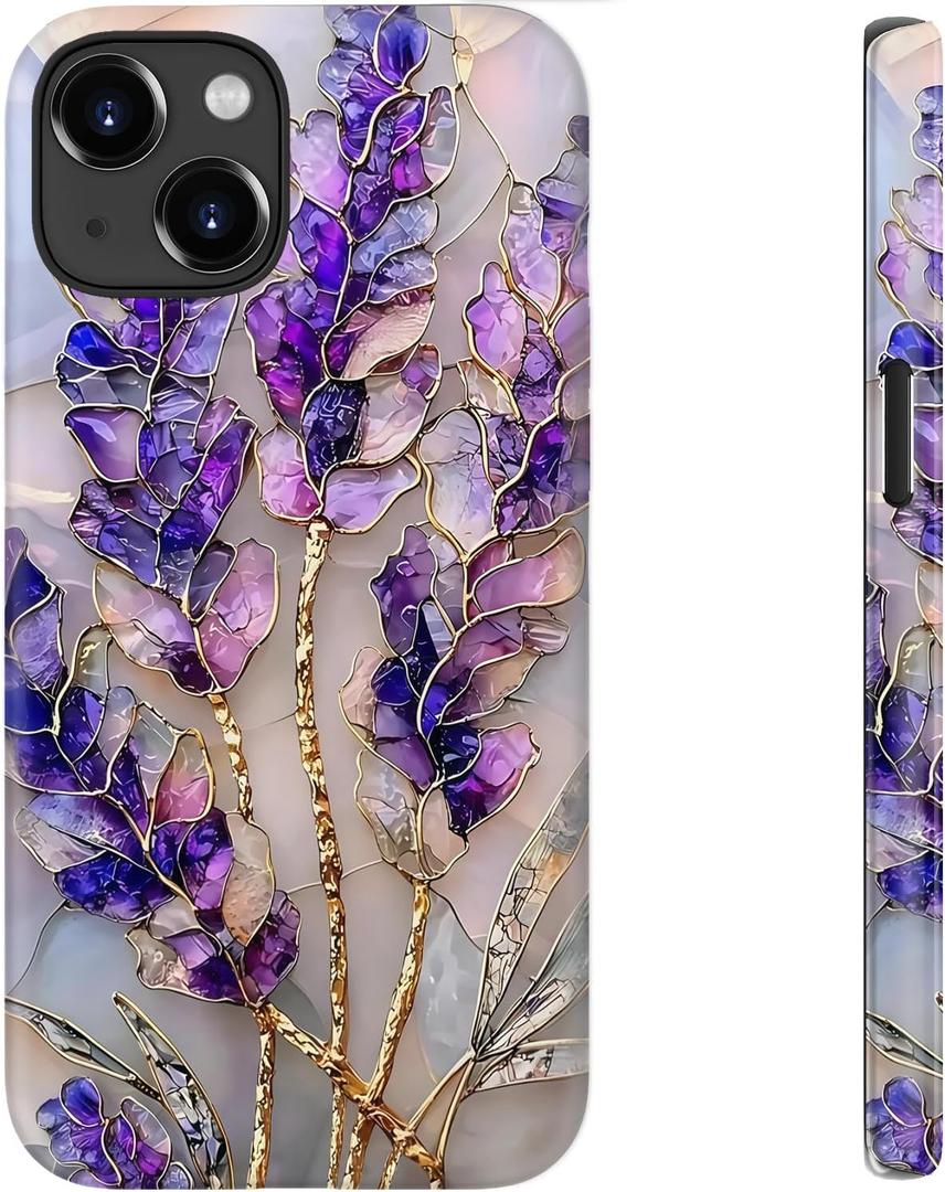 bemal for iPhone 15 Plus Case Cute,Aesthetic Vintage Purple Lavender Girly Shell,Compatible with Magsafe,Trendy Unique Cool Retro Western Protective Slim Silicone Phone Cover for Women Girls
