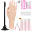 Practice Hand for Acrylic Nails, Flexible Bendable Fake Hand with Adjustable Stand, Nail Training Kit Mannequin Hand for Beginners & Nail Artists (Suction Cup Stand)