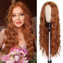 Lady Miranda 28 Inch Long Ginger Wig Synthetic Fiber Auburn Color Long Wavy Wig Body Wave Wigs for Women Natural Middle Part Wigs For Daily Life (Ginger, 28 Inch)